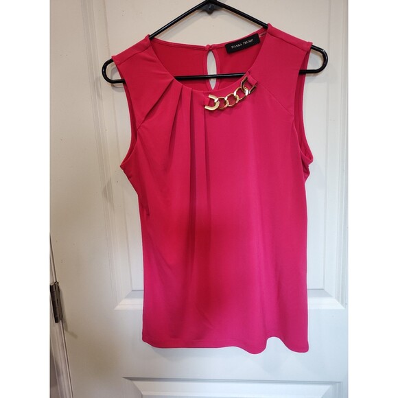 Women's Ivanka Trump Sleeveless Gold Chain Pleated Top Pink Small - Picture 2 of 5